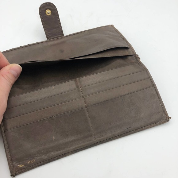 Brown Woven Leather Wallet Long Bi-Fold Italian - Picture 8 of 8